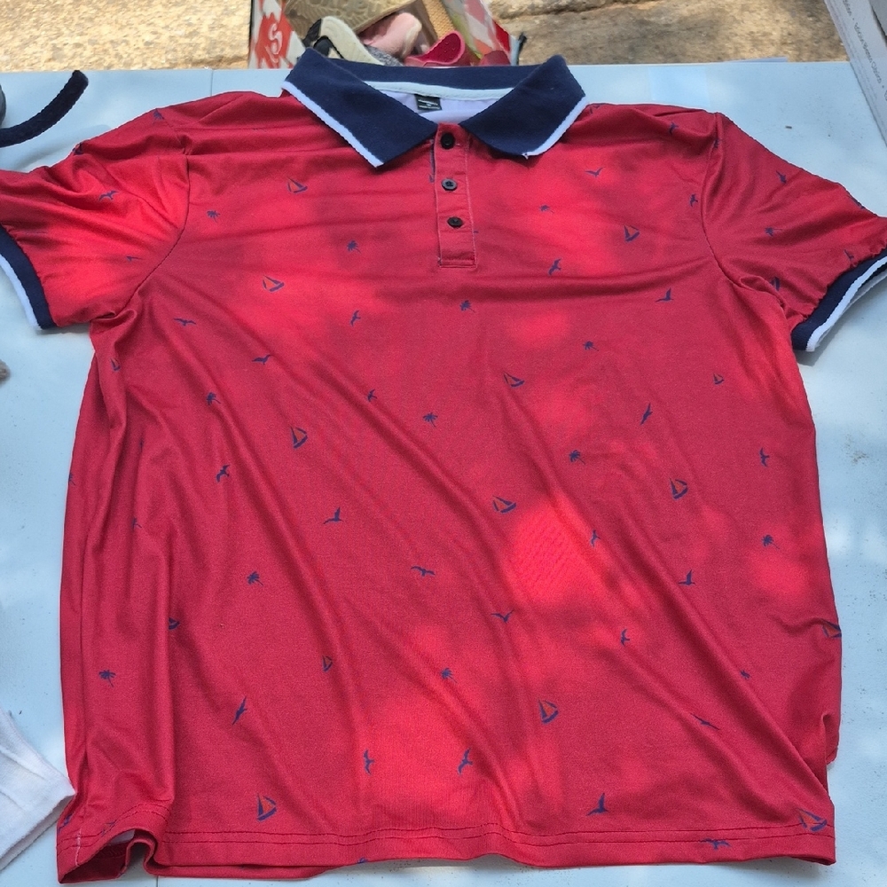 Red Polo Shirt with Navy Accents